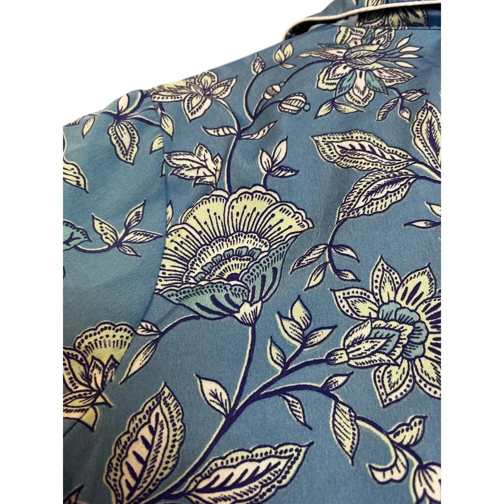 Rachel Zoe Blue Floral Button Front Pajama Top Short Sleeve XL